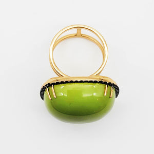 18K R/G Green Chalcedony 46ct Black Diamond .51ct Ring