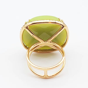 18K R/G Green Chalcedony 46ct Black Diamond .51ct Ring