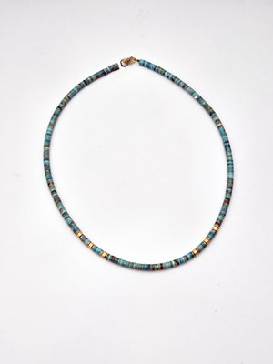 16" Turquoise Heishi Necklace with Gold Accents