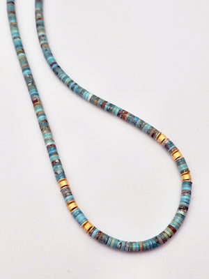 16" Turquoise Heishi Necklace with Gold Accents