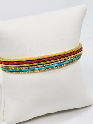 Inlay Bangle Bracelet with Gold Tone Finish