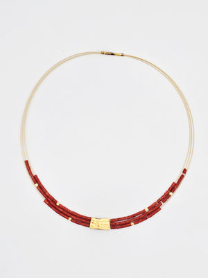 Red Coral Multi-Strand Necklace with Gold Accents