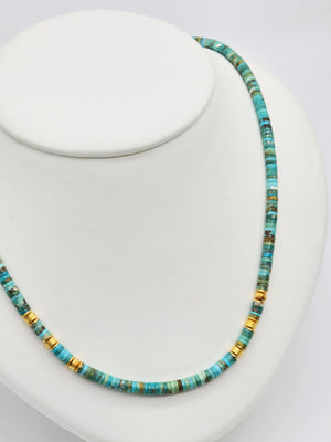 16" Turquoise Heishi Necklace with Gold Accents