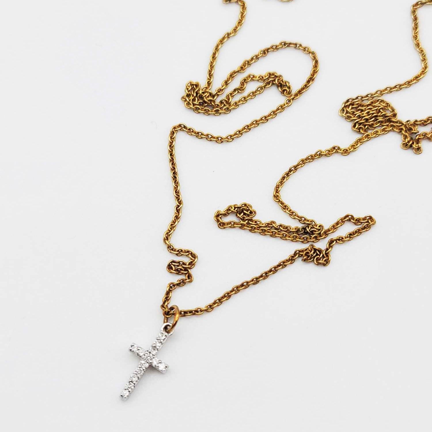 20" SS Y/G Plate Diamond Cross Necklace