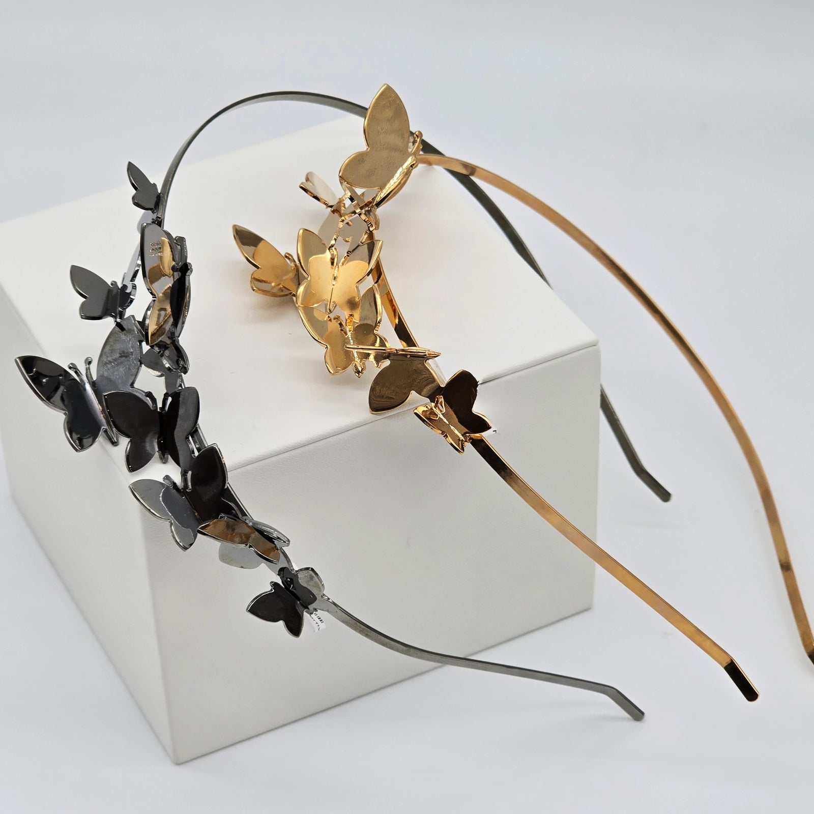 Italian Gold Plated or Gun Metal Plated Butterflies Accent Headbands