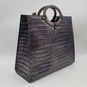 Italian Eggplant Crocodile Print Calf Leather Handbag