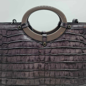 Italian Eggplant Crocodile Print Calf Leather Handbag