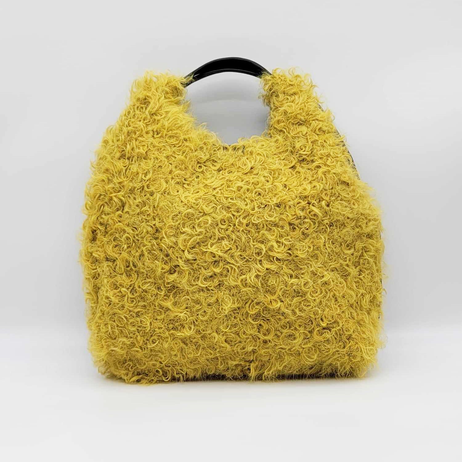 Italian Yellow Lamb Fur Calf Leather Handbag