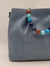 Italian Blue Calf Leather Multi Jewel Handle Handbag