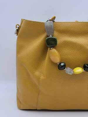 Italian Yellow Calf Leather Multi Stone Handle Handbag