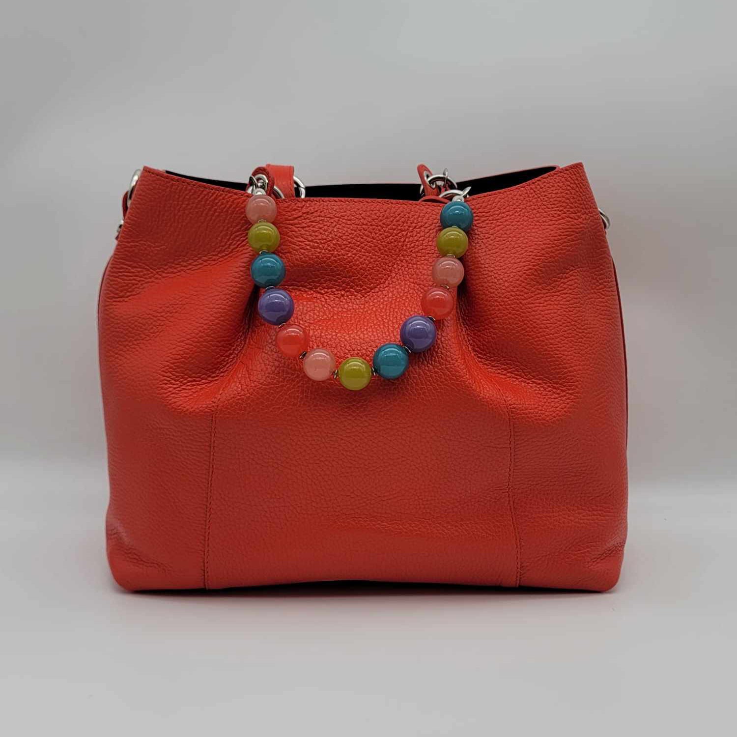 Italian Coral Calf Leather Multi Jewel Handle Handbag
