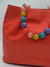 Italian Coral Calf Leather Multi Jewel Handle Handbag
