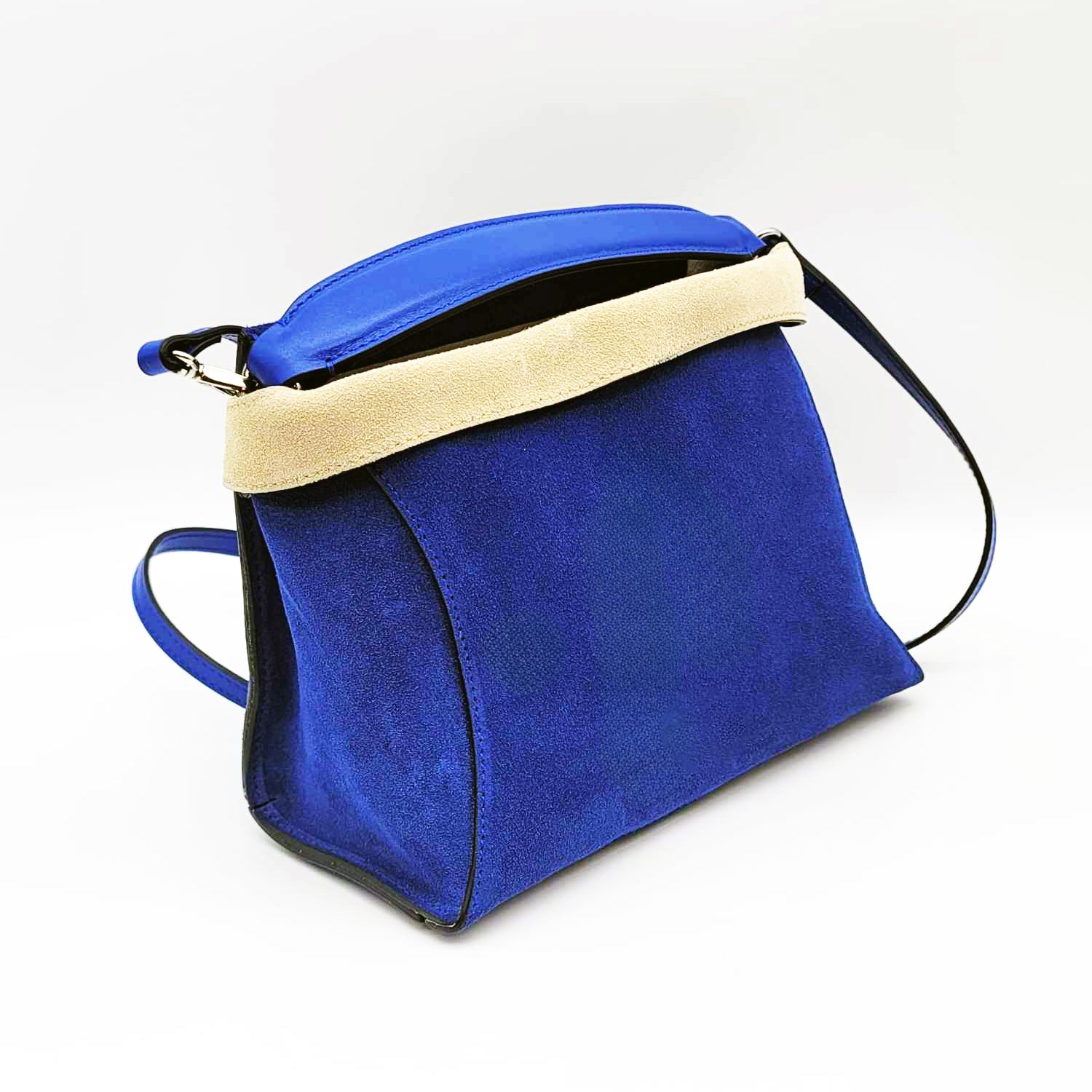 Italian Small Blue / Off White Nubuck Crossbody Bag