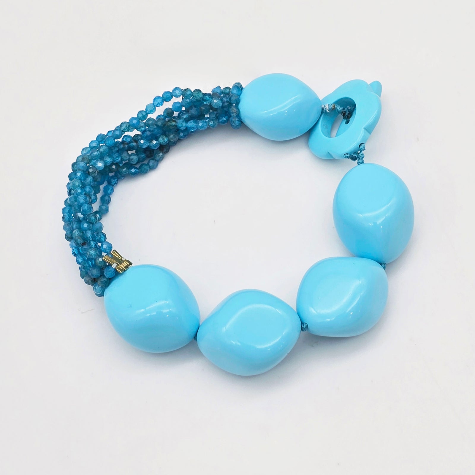 Turquoise & Blue Apatite Gold Toggle Bracelet