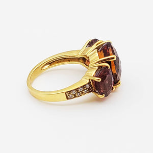 18K Y/G Oval Cognac Citrine Center 7.3ct Pink Tourmaline  4.73 Diamond .14ct Ring