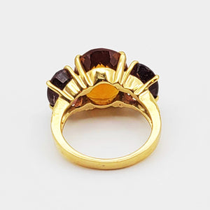 18K Y/G Oval Cognac Citrine Center 7.3ct Pink Tourmaline  4.73 Diamond .14ct Ring