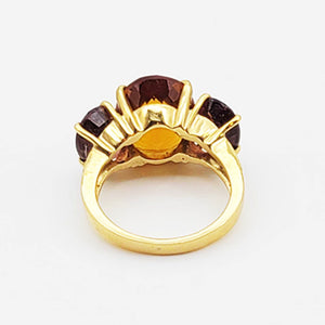 18KT Yellow Gold Cognac Citrine, Pink Tourmaline & Diamond Ring
