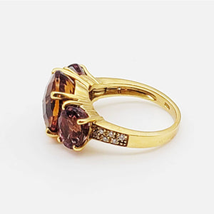 18KT Yellow Gold Cognac Citrine, Pink Tourmaline & Diamond Ring