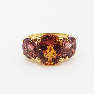 18KT Yellow Gold Cognac Citrine, Pink Tourmaline & Diamond Ring
