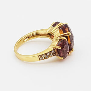18KT Yellow Gold Cognac Citrine, Pink Tourmaline & Diamond Ring