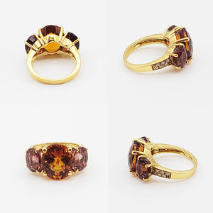 18KT Yellow Gold Cognac Citrine, Pink Tourmaline & Diamond Ring