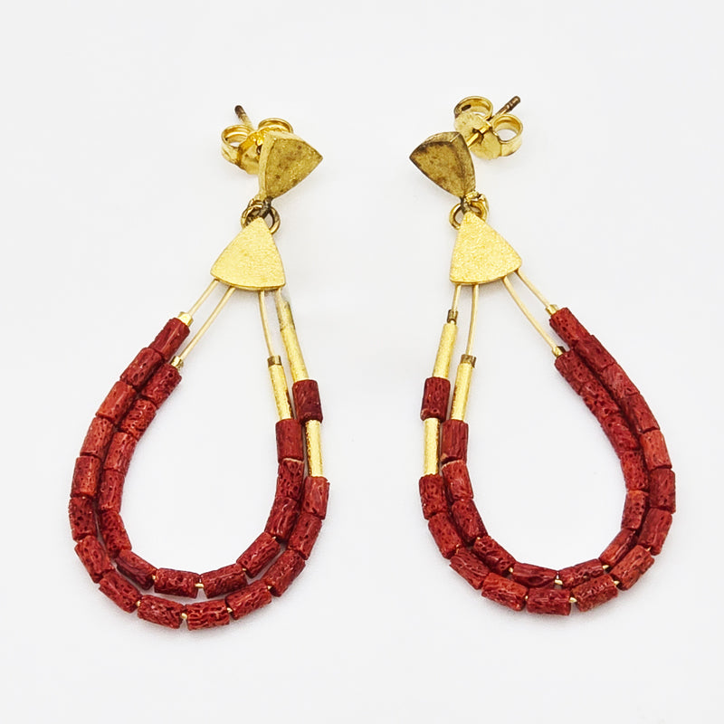 Coral Bead Drop Earrings