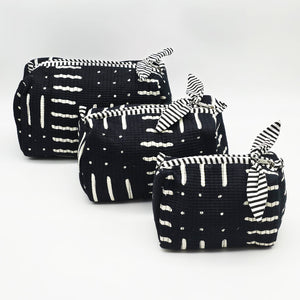 Medium Quilted Cotton Cosmetic Pouch with Bow Zipper Pull