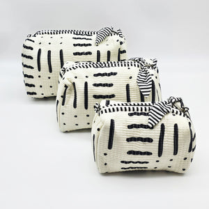 Medium Quilted Cotton Cosmetic Pouch with Bow Zipper Pull