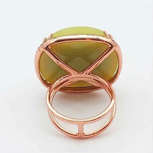 18KT Rose Gold Green Chalcedony & Black Diamond Ring