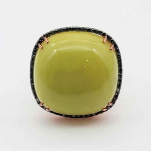 18KT Rose Gold Green Chalcedony & Black Diamond Ring