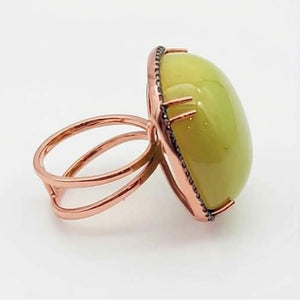 18KT Rose Gold Green Chalcedony & Black Diamond Ring