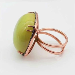 18KT Rose Gold Green Chalcedony & Black Diamond Ring