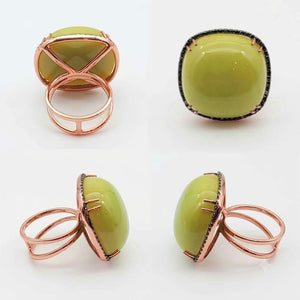 18KT Rose Gold Green Chalcedony & Black Diamond Ring