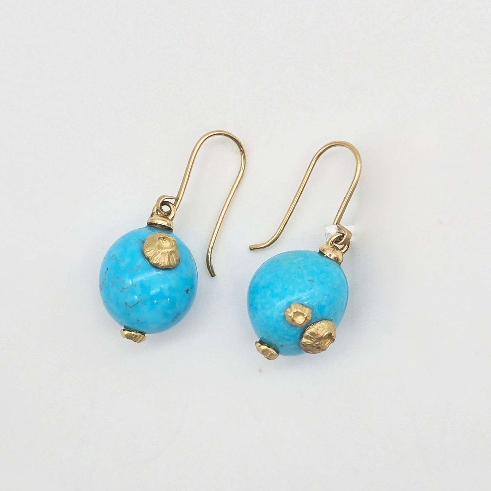 14K YG Hook Earrings with Turquoise Buoy