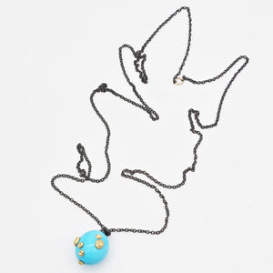 28" Oxidized SS Necklace with Turquoise & 14K Yellow Gold Barnacles