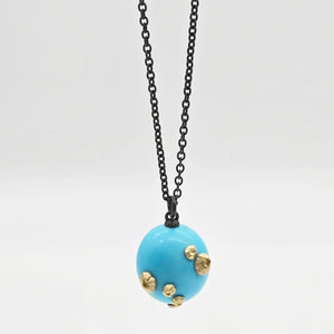 28" Oxidized SS Necklace with Turquoise & 14K Yellow Gold Barnacles