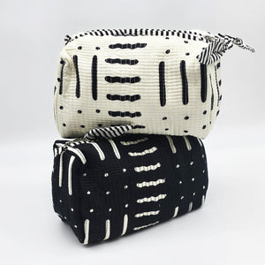 Medium Quilted Cotton Cosmetic Pouch with Bow Zipper Pull