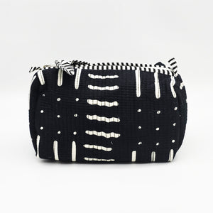 Medium Quilted Cotton Cosmetic Pouch with Bow Zipper Pull