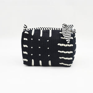 Small Quilted Cotton Cosmetic Pouch with Bow Zipper Pull