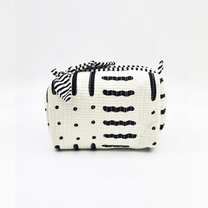 Small Quilted Cotton Cosmetic Pouch with Bow Zipper Pull