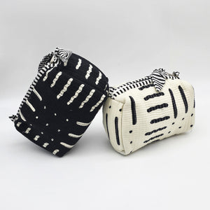 Small Quilted Cotton Cosmetic Pouch with Bow Zipper Pull