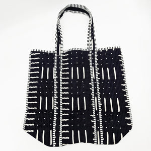 Quilted Cotton Tote Bag with Modern Black & White Print