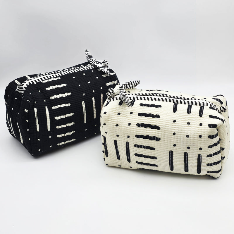 Large Quilted Cotton Cosmetic Pouch with Bow Zipper Pull (Copy)