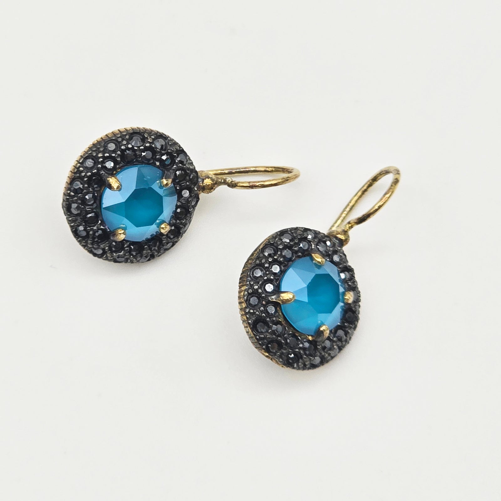 VYG Blue & Black Pave Swarovski Crystal Earrings