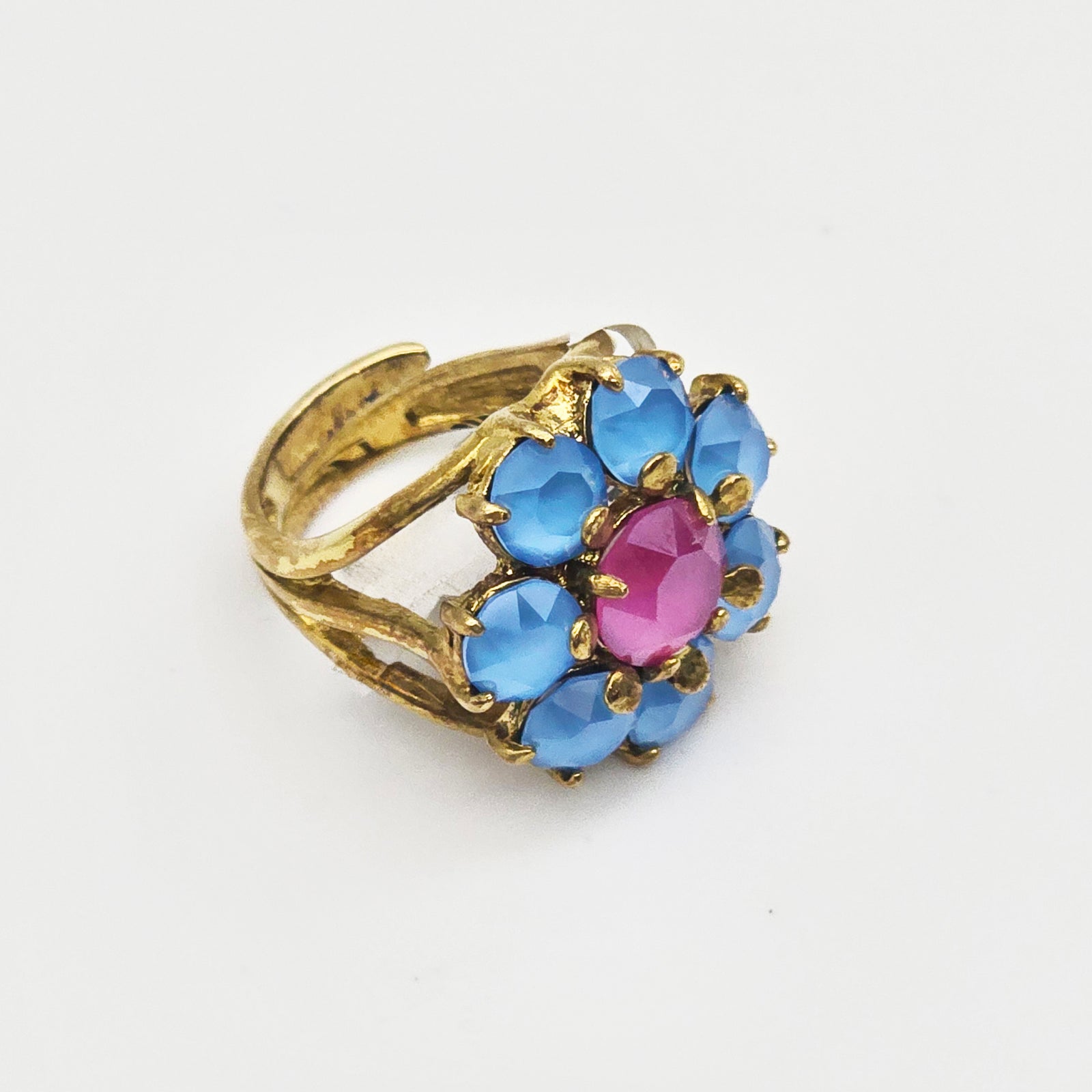 VYG Light Blue Flower & Pink Swarovski Crystal Ring