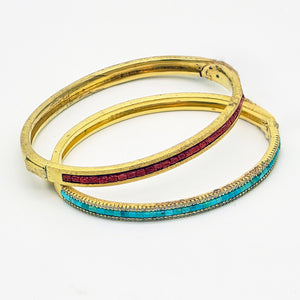 Inlay Bangle Bracelet with Gold Tone Finish