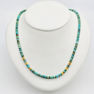 16" Turquoise Heishi Necklace with Gold Accents
