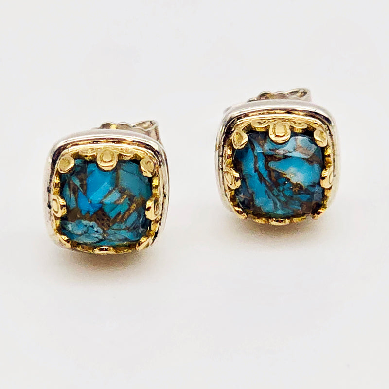 Blue Mosaic Turquoise Stud Earrings
