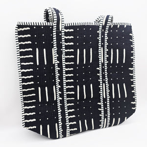 Quilted Cotton Tote Bag with Modern Black & White Print