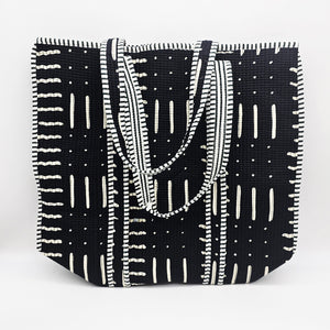 Quilted Cotton Tote Bag with Modern Black & White Print